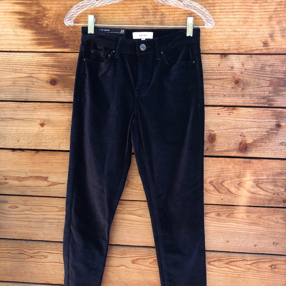 New REISS Lux Navy Velvet Skinny Trousers Size 25
